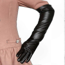 (Black, M) Guantes largos de piel lisa para mujer, forro de seda suave, tallas S/M/L para un look elegante a diario.