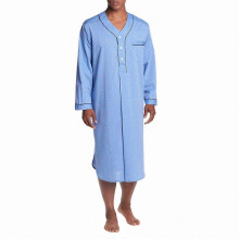 (Blue, L) Herren Pyjama Set, V-Ausschnitt Langarm Baumwolle, Knie lang Relaxed Fit, für alle Jahreszeiten, Blau und Grau verfügbar