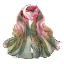 (Green) Chiffon sjaal voor dames, kleurrijke bedrukte neksjaal, lichtgewicht, ademend en zonwerend voor een strandvakantie.