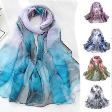 (Grey) Chiffon sjaal voor dames, kleurrijke bedrukte neksjaal, lichtgewicht, ademend en zonwerend voor een strandvakantie.