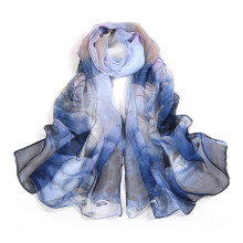 (Blue) Chiffon sjaal voor dames, kleurrijke bedrukte neksjaal, lichtgewicht, ademend en zonwerend voor een strandvakantie.