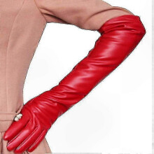 (Red, M) Guanti da donna lunghi fino al gomito in pelle massiccia, con morbida fodera in seta, taglie S/M/L, perfetti per un look elegante quotidiano.