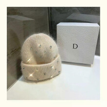(pink, Adult) Gorro de punto con pedrería de lujo para mujer, invierno grueso y cálido, 55-60cm, colores negro rosa gris blanco
