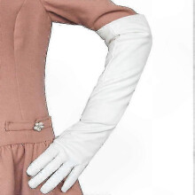(White, M) Women's Solid Leather Over-Elbow Gloves, Soft Silk Lining, S/M/L Sizes for Stylish Daily Wear