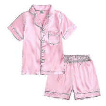 (Pink, 110) Ensemble de pyjamas en satin pour enfants 3-10 ans, manches courtes et short à taille élastique