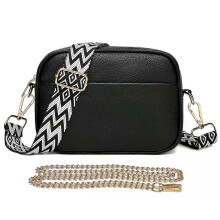 (Black) Bolso bandolera de cuero PU para mujer, color liso, múltiples compartimentos, para compras y viajes