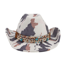 (5) Cowboyhoed met koeienprint voor dames en heren, met gebogen rand, voor de lente en zomer.
