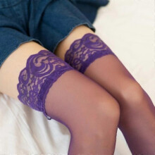(purple) Medias altas transparentes para mujer, de nailon fino de color liso, talla única, para otoño e invierno.