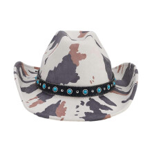 (1) Koevlek cowboyhoed, polyester, verstelbare omtrek 55-65cm, ademend, voor westernfeesten en festivals, voor volwassenen lente zomer