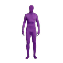 (Purple, 150CM) Unisex Adult Full Bodysuit Hooded Spandex Stretch Unitard, Back Zip, 11 Colour Options, for Halloween and Creative Events