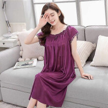 (D Purple) Mouwloze nachtjurk met V-hals, strepen en borduursels van satijnzijde met vetersluiting, lichtgewicht zomernachtkleding voor dames, blauw