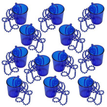 (Blue) 12 Pcs Bride Shot Necklace Cups, PC-Plastic 2 Ounce Shot Glass Necklaces, 78cm Chain, for Birthday Wedding Christmas Party Celebrations