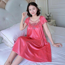 (Watermelon Red) Vestido de noche sin mangas con escote en V, rayas, bordado, satén de seda, con cordones, pijama ligero de verano para mujer, azul
