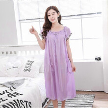 (D Light Purple) Damesnachthemd, mouwloos, V-hals, vetersluiting, geborduurd, gestreept, zomerslaapshirt