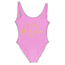(gold pink, M) Women's Gold Print Team Bride One-piece Swimsuit, Bachelorette Party Summer Beachwear Bathing Suit, S-3XL, No Pad