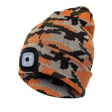 (Camouflage Gold) Bonnet unisexe adulte lumineux à LED, rechargeable, avec lumière et voyant rouge d'avertissement
