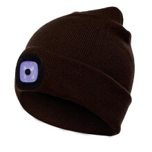 (Coffee) Bonnet unisexe adulte lumineux à LED, rechargeable, avec lumière et voyant rouge d'avertissement