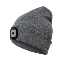 (Gray) Bonnet unisexe adulte lumineux à LED, rechargeable, avec lumière et voyant rouge d'avertissement