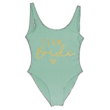 (gold green, L) Women's Gold Print Team Bride One-piece Swimsuit, Bachelorette Party Summer Beachwear Bathing Suit, S-3XL, No Pad