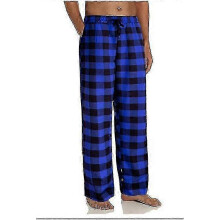 (blue, L) Pantalon de pyjama à carreaux pour homme, en micro-polaire de polyester, avec poches et cordon de serrage, pour le repos à la maison