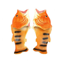 (Gold, 42 to 43) 3D Fish Print Unisex Flip Flops, Soft Breathable PVC Durable Slippers, Indoor Outdoor Walking Casual Footwear