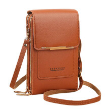 (Brown) Dames crossbody telefoontas met raakschermvenster en RFID-blokkering, PU leer, verstelbare band voor reizen