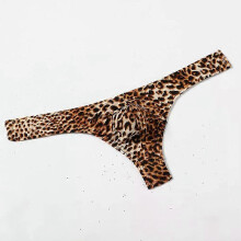 (M) Men's Leopard Print Thong G-String Underwear, Breathable Stretch Microfiber, All Seasons, Regular Sizing, Hand Wash Only