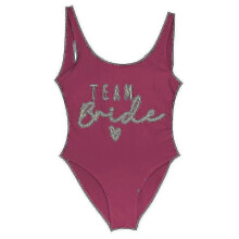 (gold wine, XXL) Women's Gold Print Team Bride One-piece Swimsuit, Bachelorette Party Summer Beachwear Bathing Suit, S-3XL, No Pad