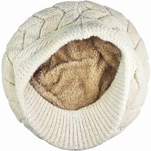 (Black) Dames winter gebreide muts met vizier, tweelaags acryl met nepbontvoering, geschikt voor skiën en sneeuwactiviteiten