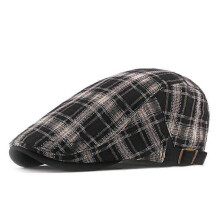 (Black) Casquette plate gavroche Ă taille ajustable en coton Ă carreaux, style vintage, pour hommes et femmes