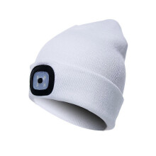 (White) Oplaadbare LED verlichte muts met wit licht en rode waarschuwingslicht, uniseks voor volwassenen, buiten hardlopen kamperen wandelen