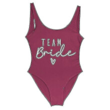 (wine red, L) Women's Gold Print Team Bride One-piece Swimsuit, Bachelorette Party Summer Beachwear Bathing Suit, S-3XL, No Pad
