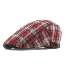 (Red) Verstellbare Schiebermütze aus kariertem Baumwollstoff, Vintage-Sandalenmütze für Damen und Herren