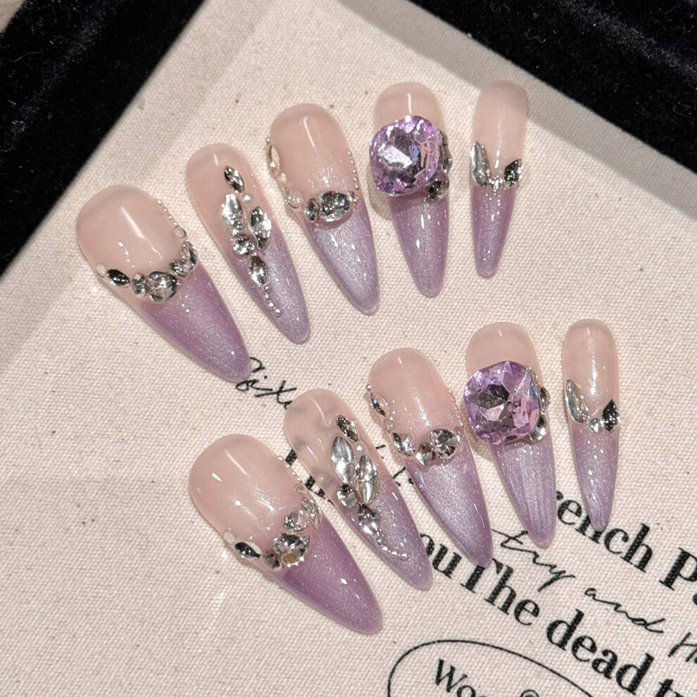 Reach-Tools (Xs) Rhinestone False Nails - Nude & Purple, Odorless