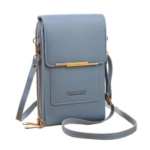 (Blue) Dames crossbody telefoontas met raakschermvenster en RFID-blokkering, PU leer, verstelbare band voor reizen