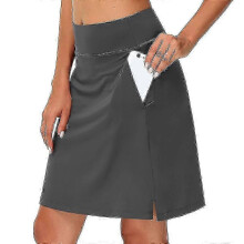 (Dark Gray, XXL) Damen 2-in-1 Yogaskort, Hochtailliert, Bauchkontrolle, schnell trocknend, Seitentaschen, für Tennis Golf Fitness
```