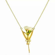 (Golden, A) Koperen Ketting met Mini Bloemenhouder, 50 cm lang, voor verse of gedroogde bloemen voor dagelijkse kleding
