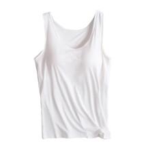 (White, L) Dames racerback tanktop met ingebouwde bh, gemaakt van elastisch katoen, sportief en casual model.