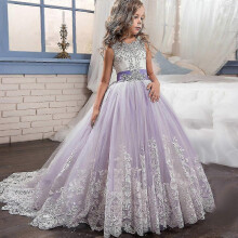 (406-White, 13) Girls Lace Ball Gown Sleeveless O-neck Ankle-Length Formal Prom Dress For Kids Teens 4-14 Years Wedding Party Evening Bridesmaid