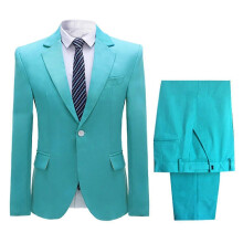 (Light Blue, M) Herens 2-delige strakke zakenpak, éénknops gestreepte kraag blazer en broek voor banket en zakenevenementen