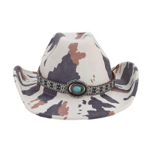 (9) Cowboyhoed met koeienprint voor dames en heren, met gebogen rand, voor de lente en zomer.