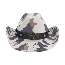 (13) Cowboyhoed met koeienprint voor dames en heren, met gebogen rand, voor de lente en zomer.