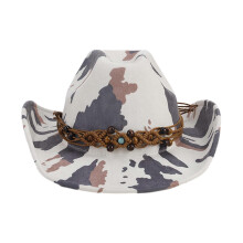 (10) Cowboyhoed met koeienprint voor dames en heren, met gebogen rand, voor de lente en zomer.