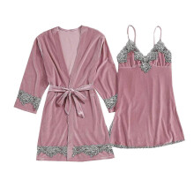 (Pink, XXXL) Dames gouden fluwelen tweedelige nachtjapon en pyjamajurk set, dubbelzijdige warme loungewear, verkrijgbaar in meerdere kleuren, winter