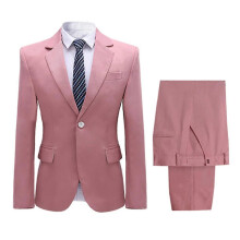 (Light Pink, 2XL) Herens 2-delige strakke zakenpak, éénknops gestreepte kraag blazer en broek voor banket en zakenevenementen