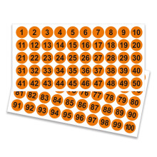 (orange color) Runde Zahlenaufkleber 1-100, selbstklebend, 50 Blatt, farbenfrohe Etiketten für Büro, Schule, Spinde, Schränke