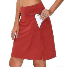 (Red, L) Women's High Waist 2 in 1 Yoga Skort, Quick Dry Tummy Control Butt Lift with Side Pockets for Tennis Golf Fitness