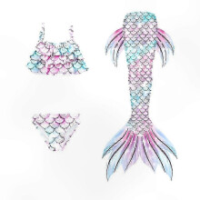 (Q6, 110) 3pcs Kids Girls Mermaid Tail Swimsuit Set with Matching Swimsuit and Monofin, Reusable Beach Pool Water Activity Swimwear
