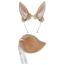 (yellow) Ensemble bandeau oreilles de lapin en peluche et queue, réglable, pour cosplay anime et Halloween