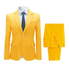 (Yellow, 3XL) Herens 2-delige strakke zakenpak, éénknops gestreepte kraag blazer en broek voor banket en zakenevenementen